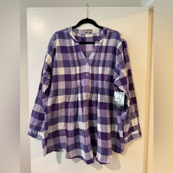 NWT Catherine’s Plaid Button-Up long sleeve Shirt in purple and white - Picture 5 of 6